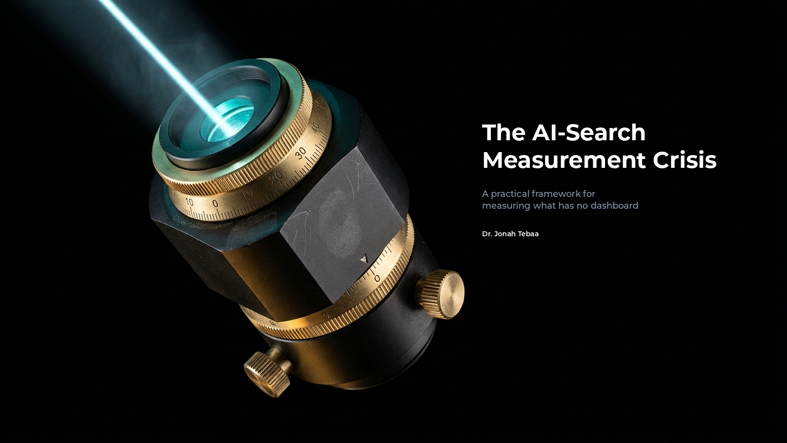 Abstract visualization of AI search measurement data with fragmented dashboard elements
