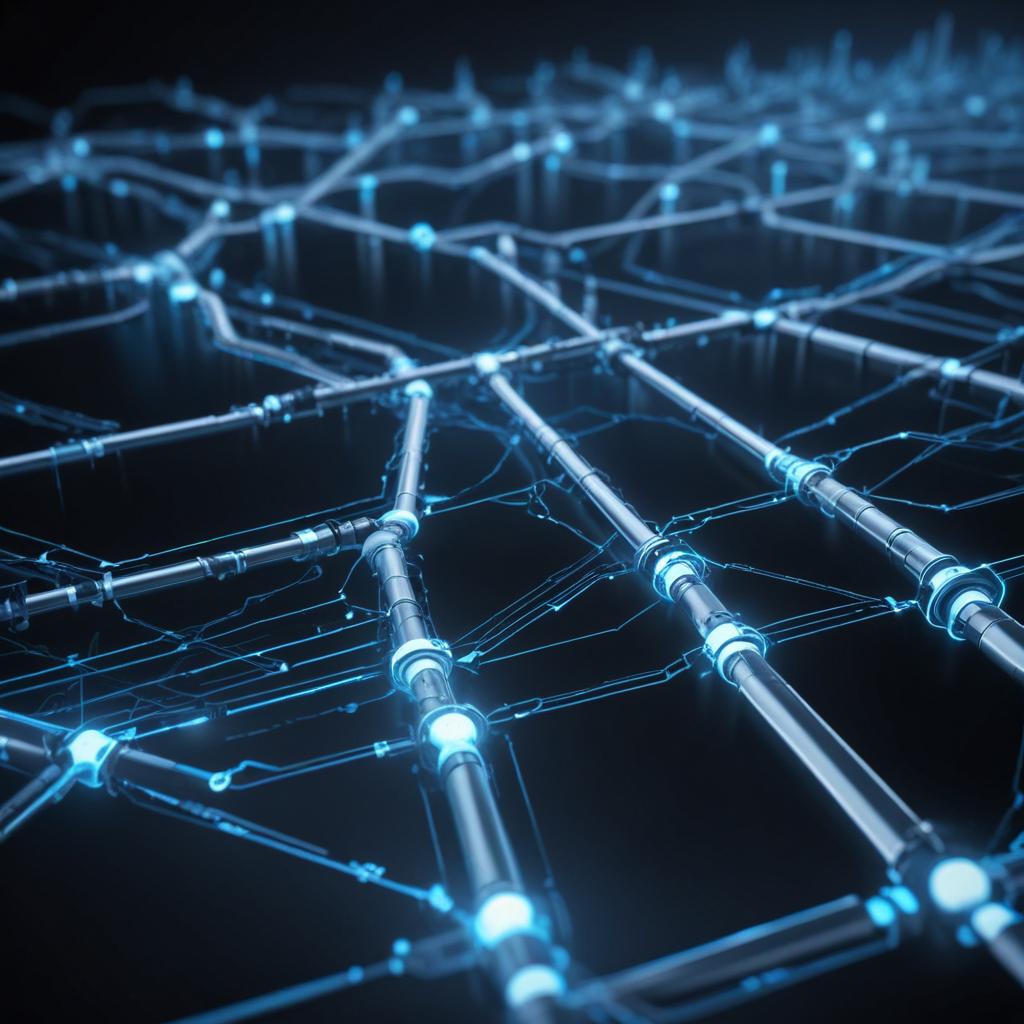Abstract visualization of interconnected automated pipeline workflows running consistently over time
