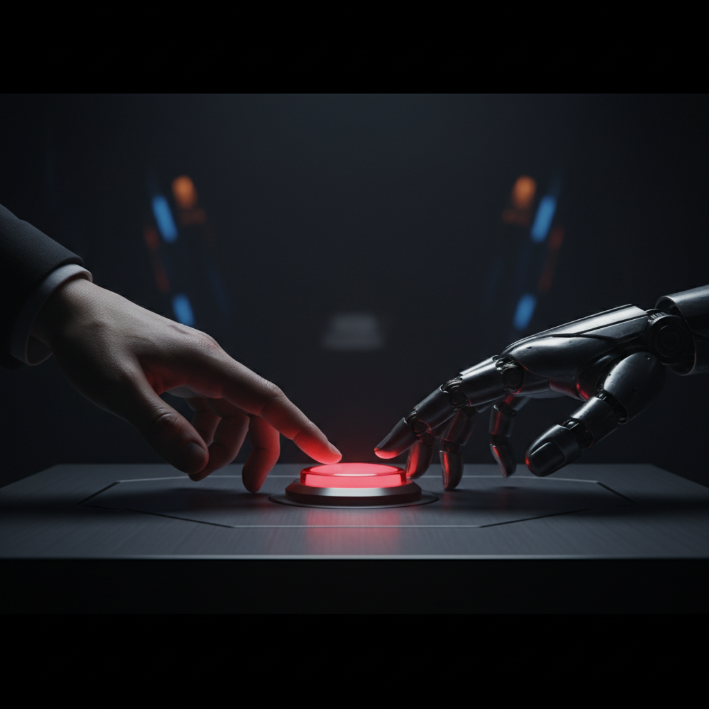 Human and AI hands reaching for the same button