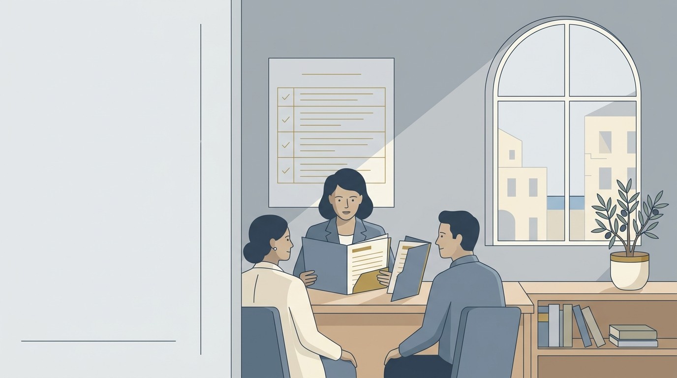 Cover illustration: a business owner weighing advisers’ proposals against a readiness checklist