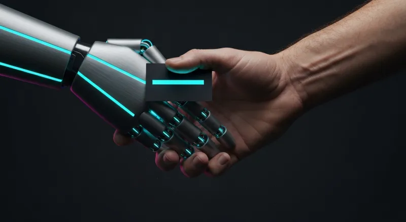 Split-frame composition: left side a dashboard with a red light blinking unattended (observer), right side the same dashboard with a robotic arm reaching out and physically resetting the system (operator)