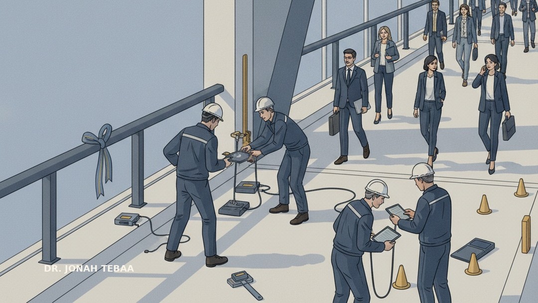 Cover illustration: engineers testing a finished bridge while commuters cross it