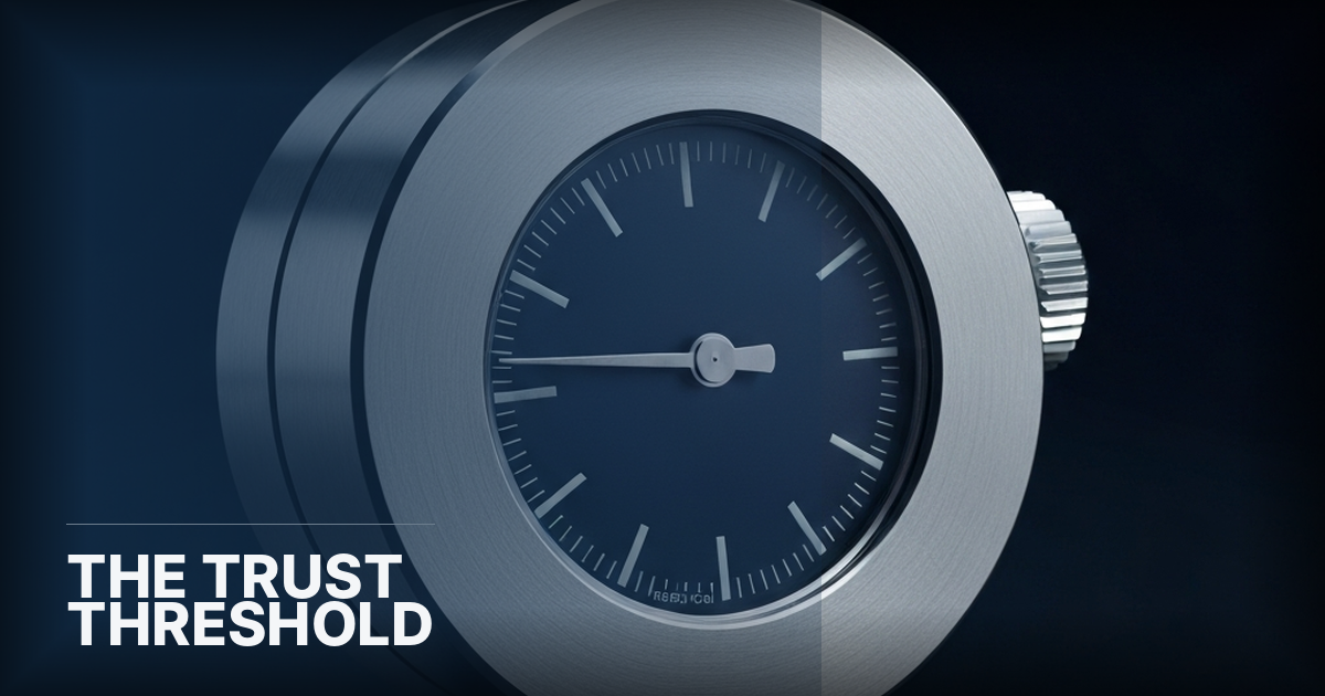 Precision measurement dial representing the trust threshold in AI governance